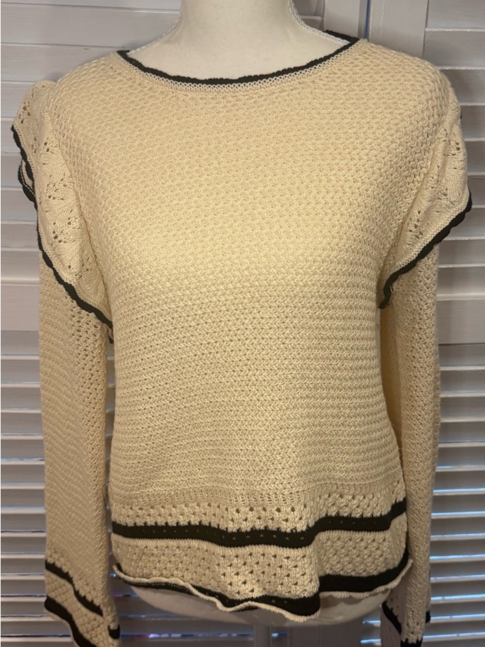 Cream Ruffle Knit Sweater Cottagecore Paris Style Feminine